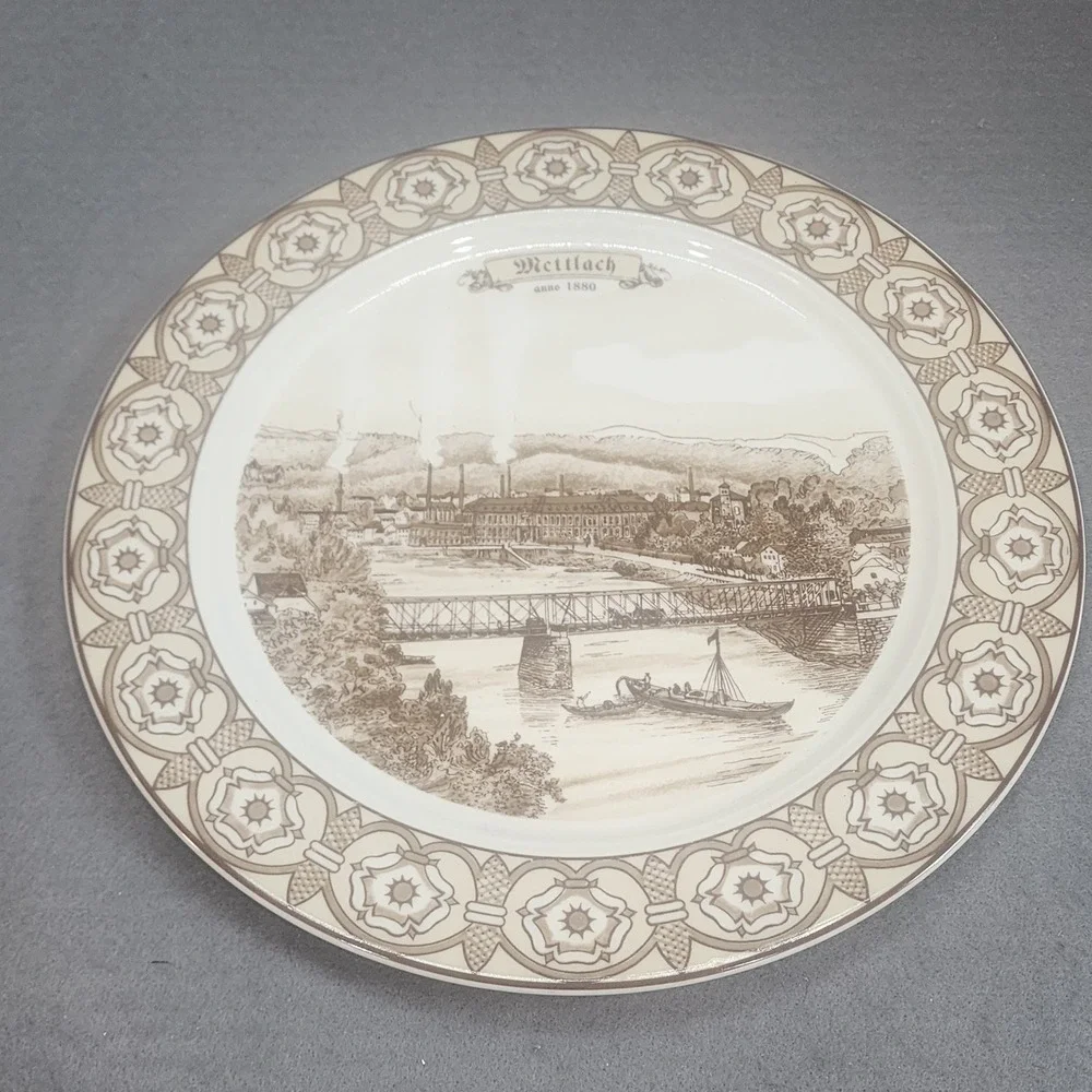 Vintage Villeroy & Boch Plate Sepia Mettlach 1880 Factory Scene Luxembourg 12.5